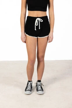 Black Terry Drawstring Dolphin Shorts