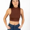Brown Mock Neck Crop Tank