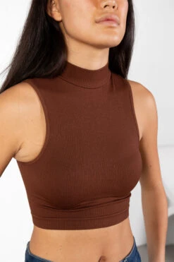 Brown Mock Neck Crop Tank -Swimsuit Closet Sales Store Brown Mock Neck Crop Tank 2 77211.1678227602