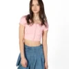 Bubblegum Button Down Crop Tee