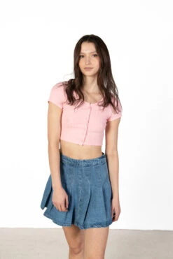 Bubblegum Button Down Crop Tee