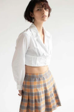 Pumpkin Plaid Stretch Pleated Skirt
