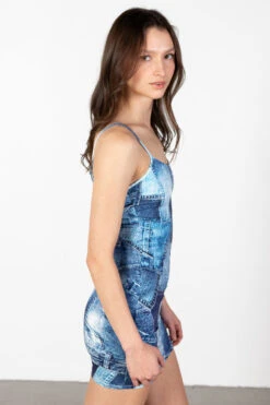 Patchwork Denim Print Mini Dress -Swimsuit Closet Sales Store Patchwork Denim Print Mini Dress 4 78329.1678229163
