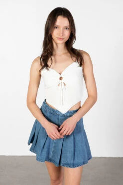 Pleated Light Denim Skirt