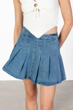 Pleated Light Denim Skirt -Swimsuit Closet Sales Store Pleated Light Denim Skirt 3 10473.1678229250