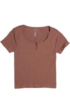 Brown Short Sleeve Seamless Notched Tee -Swimsuit Closet Sales Store SSP 12394 39883.1680542083
