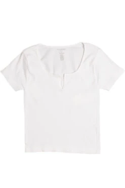 White Short Sleeve Seamless Notched Tee