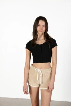 Tan Terry Drawstring Dolphin Shorts