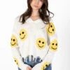 White Distressed Smiley Sweater