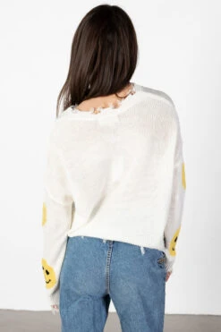 White Distressed Smiley Sweater -Swimsuit Closet Sales Store White Distressed Smiley Sweater 3 86676.1678229485