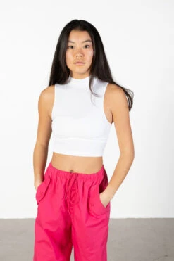 White Mock Neck Crop Tank