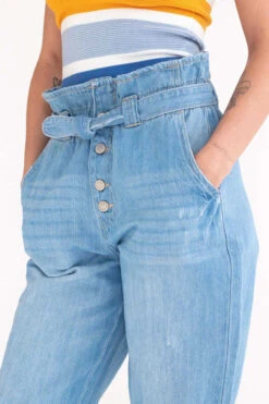 Belted Paper Bag Waist Denim Jeans