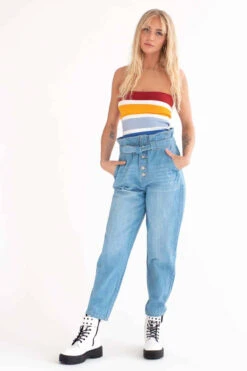 Belted Paper Bag Waist Denim Jeans -Swimsuit Closet Sales Store belted paperbag waist denim jeans 2 81982.1666808226