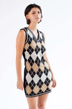 Black Argyle Vest Mini Dress