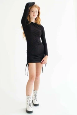 Black Brushed Ruched Sides Ribbed Dress -Swimsuit Closet Sales Store black brushed ruched side ribbed dress 3 53099.1666807450