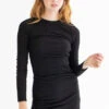 Black Brushed Ruched Sides Ribbed Dress