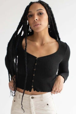 Black Brushed Thermal Button Up Top