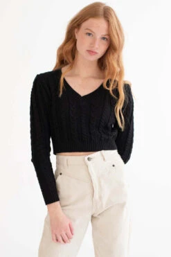 Black Cable Knit Cropped Sweater -Swimsuit Closet Sales Store black cable knit cropped sweater 4 42064.1666807186