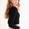 Black Cable Knit Cropped Sweater
