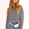 Black Checkered Crop Sweatshirt