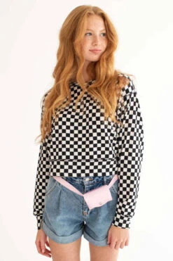 Black Checkered Crop Sweatshirt