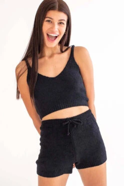Black Chenille Tank & Shorts Set