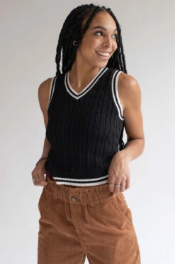 Black Contrast Trim Sweater Vest