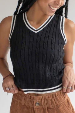 Black Contrast Trim Sweater Vest -Swimsuit Closet Sales Store black contrast trim sweater vest 7 04667.1692389218