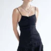 Black Crepe Ruched Front Party Dress
