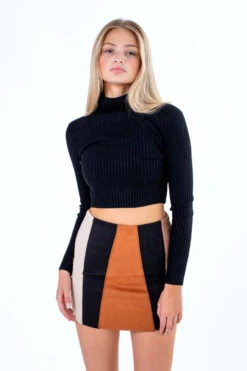 Black Crop Ribbed Turtle Neck Sweater