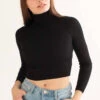 Black Ribbed Cropped Turtleneck Sweater