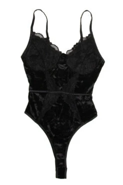 Black Crushed Velvet & Lace Bodysuit -Swimsuit Closet Sales Store black crushed velvet and lace bodysuit 1 00046.1674143999