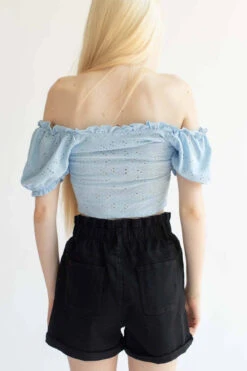 Black Cuffed Paper Bag Waist Denim Shorts -Swimsuit Closet Sales Store black cuffed paperbag waist denim shorts 5 95033.1666809238