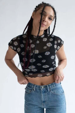 Black Daisy Mesh Tee