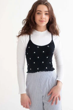 Black Daisy Print Seamless Cropped Cami