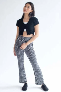 Black Floral Border Print Bell Bottoms