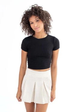 Black Knit Slub Rib Tee
