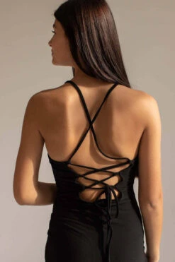 Black Lace Up Back Maxi Dress