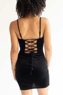 Black Lace Up Back Velvet Mini Dress -Swimsuit Closet Sales Store black lace up back velvet mini dress 6 31854.1666807477