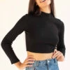 Black Mock Neck Cropped Sweater