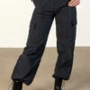 Black Nylon Cargo Parachute Pants