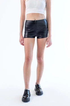 Black Pleather Zip Up Shorts