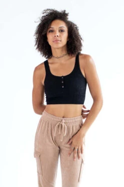 Black Seamless Henley Tank Top