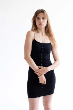 Black Snap Front Ribbed Mini Dress -Swimsuit Closet Sales Store black snap front ribbed mini dress 2 34982.1666807330