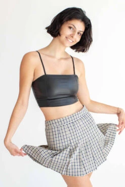 Black & Tan Plaid Hidden Short Pleated Skirt -Swimsuit Closet Sales Store black tan plaid hidden short pleated skirt 2 23749.1666807188