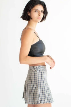 Black & Tan Plaid Hidden Short Pleated Skirt -Swimsuit Closet Sales Store black tan plaid hidden short pleated skirt 4 91790.1666807229