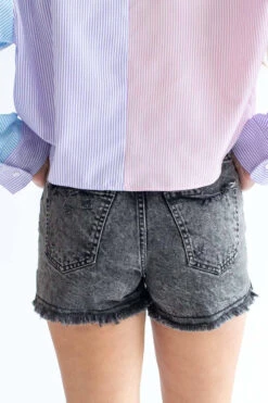 Black Washed High Rise Frayed Denim Shorts -Swimsuit Closet Sales Store black wash denim shorts 5 91096.1692373239