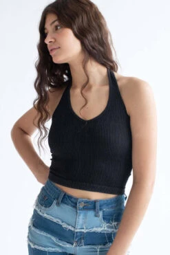 Black Washed Seamless Halter Top -Swimsuit Closet Sales Store black washed seamless halter top 2 73699.1666809153