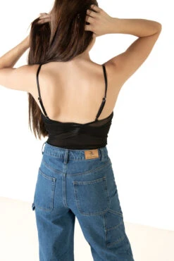 Black Mesh And Satin Bodysuit -Swimsuit Closet Sales Store blksatinbodysuitback 38493.1686595864