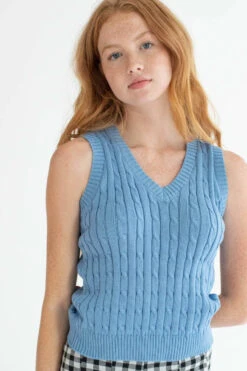 Blue Cable Knit Sweater Vest